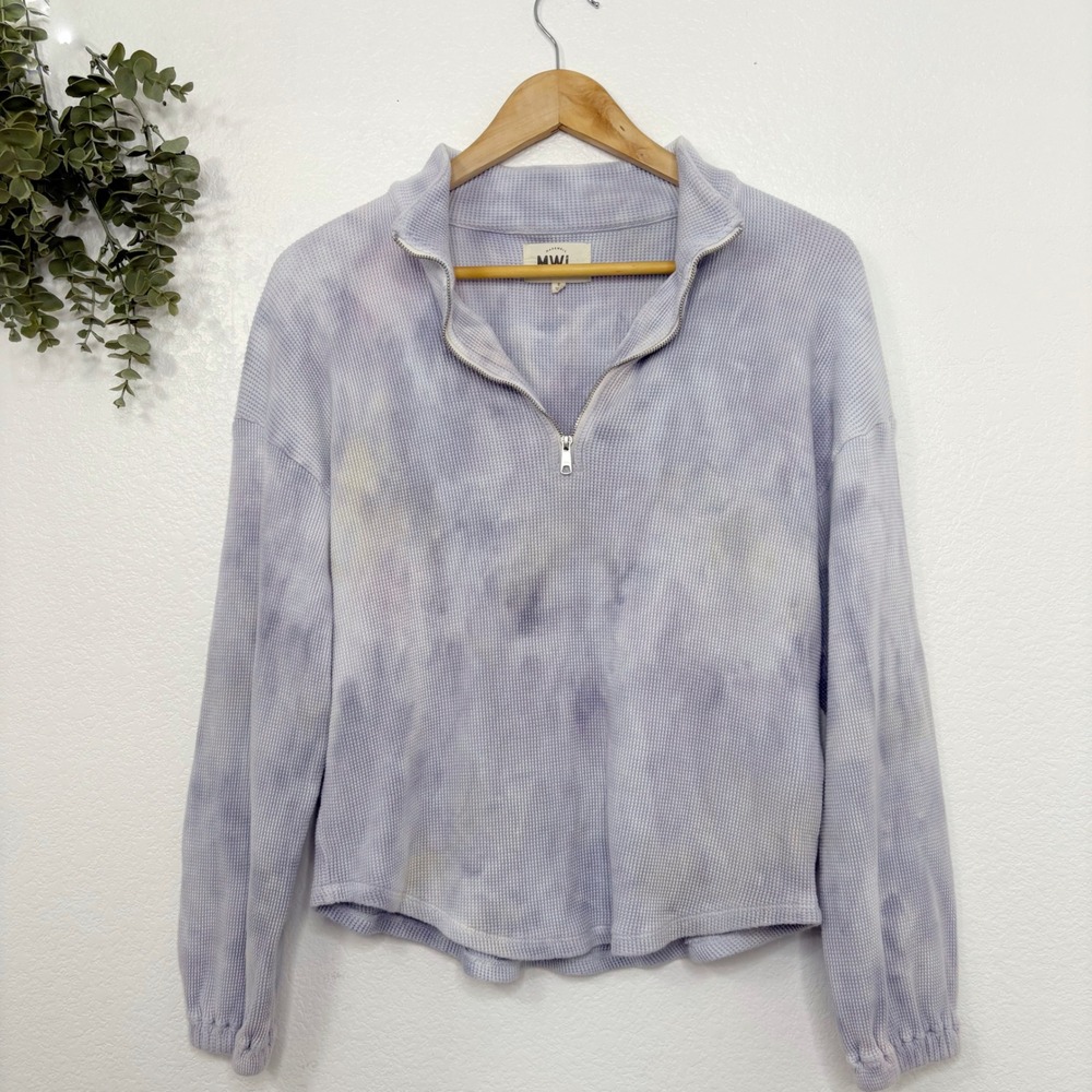 Madewell MWL Pullover Sweatshirt Women's Size S Purple  Tan White Waffle Knit - Picture 2 of 5